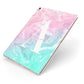 Monogrammed Pink Turquoise Pastel Marble Apple iPad Case on Rose Gold iPad Side View