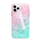 Monogrammed Pink Turquoise Pastel Marble Apple iPhone 11 Pro Max in Silver with Bumper Case