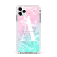 Monogrammed Pink Turquoise Pastel Marble Apple iPhone 11 Pro Max in Silver with White Impact Case
