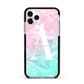Monogrammed Pink Turquoise Pastel Marble Apple iPhone 11 Pro in Silver with Black Impact Case