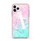 Monogrammed Pink Turquoise Pastel Marble Apple iPhone 11 Pro in Silver with Pink Impact Case