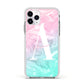 Monogrammed Pink Turquoise Pastel Marble Apple iPhone 11 Pro in Silver with White Impact Case