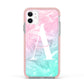 Monogrammed Pink Turquoise Pastel Marble Apple iPhone 11 in White with Pink Impact Case
