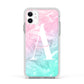 Monogrammed Pink Turquoise Pastel Marble Apple iPhone 11 in White with White Impact Case