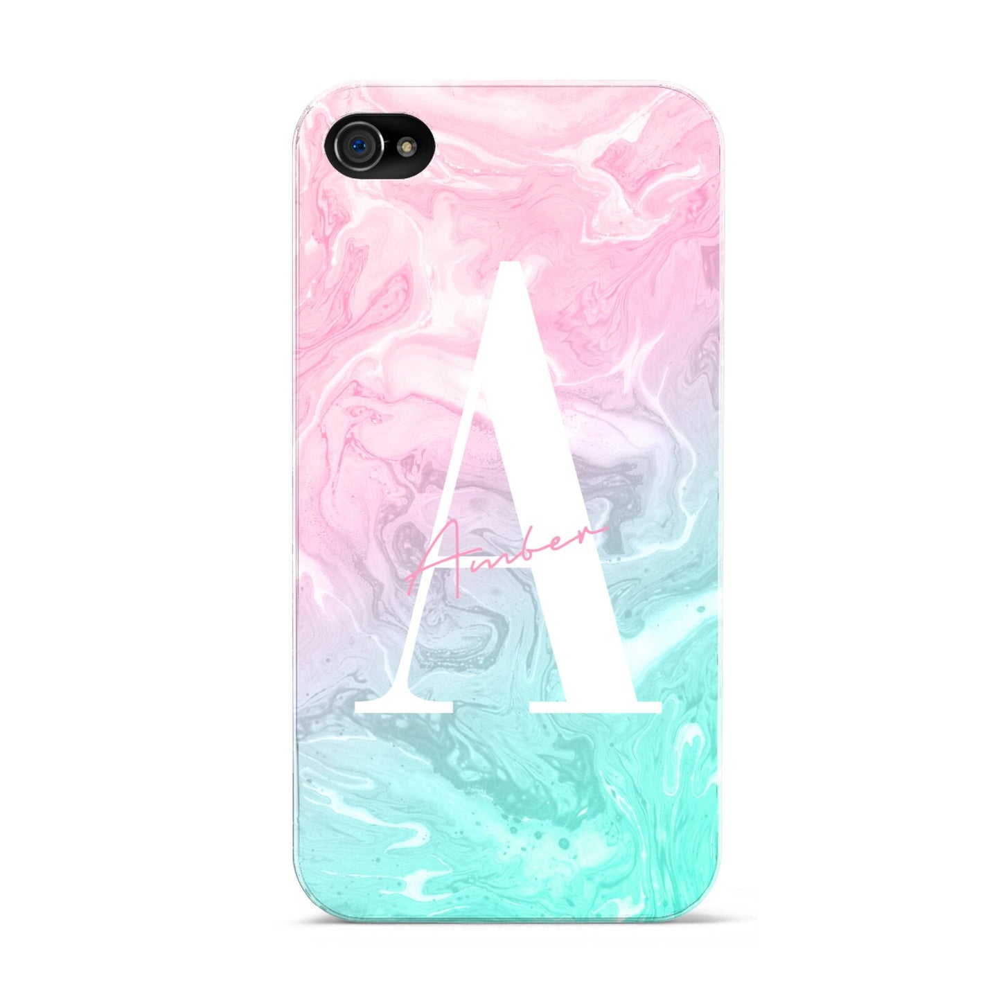 Monogrammed Pink Turquoise Pastel Marble Apple iPhone 4s Case