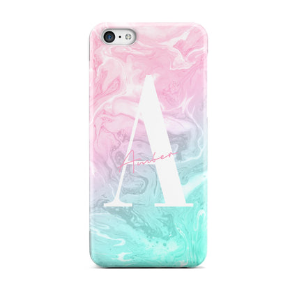 Monogrammed Pink Turquoise Pastel Marble Apple iPhone 5c Case