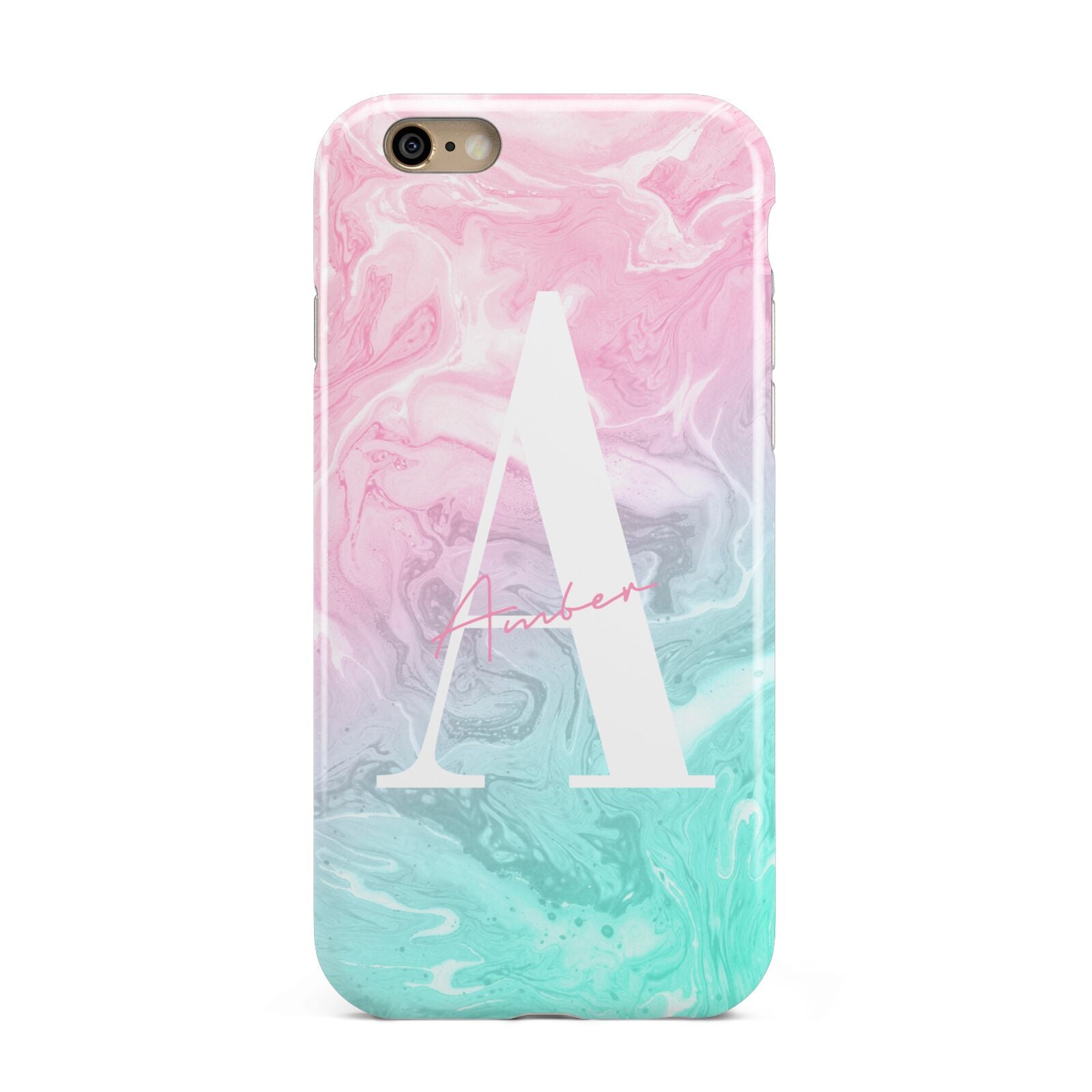 Monogrammed Pink Turquoise Pastel Marble Apple iPhone 6 3D Tough Case