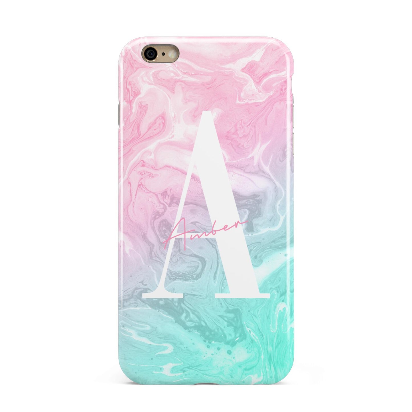 Monogrammed Pink Turquoise Pastel Marble Apple iPhone 6 Plus 3D Tough Case