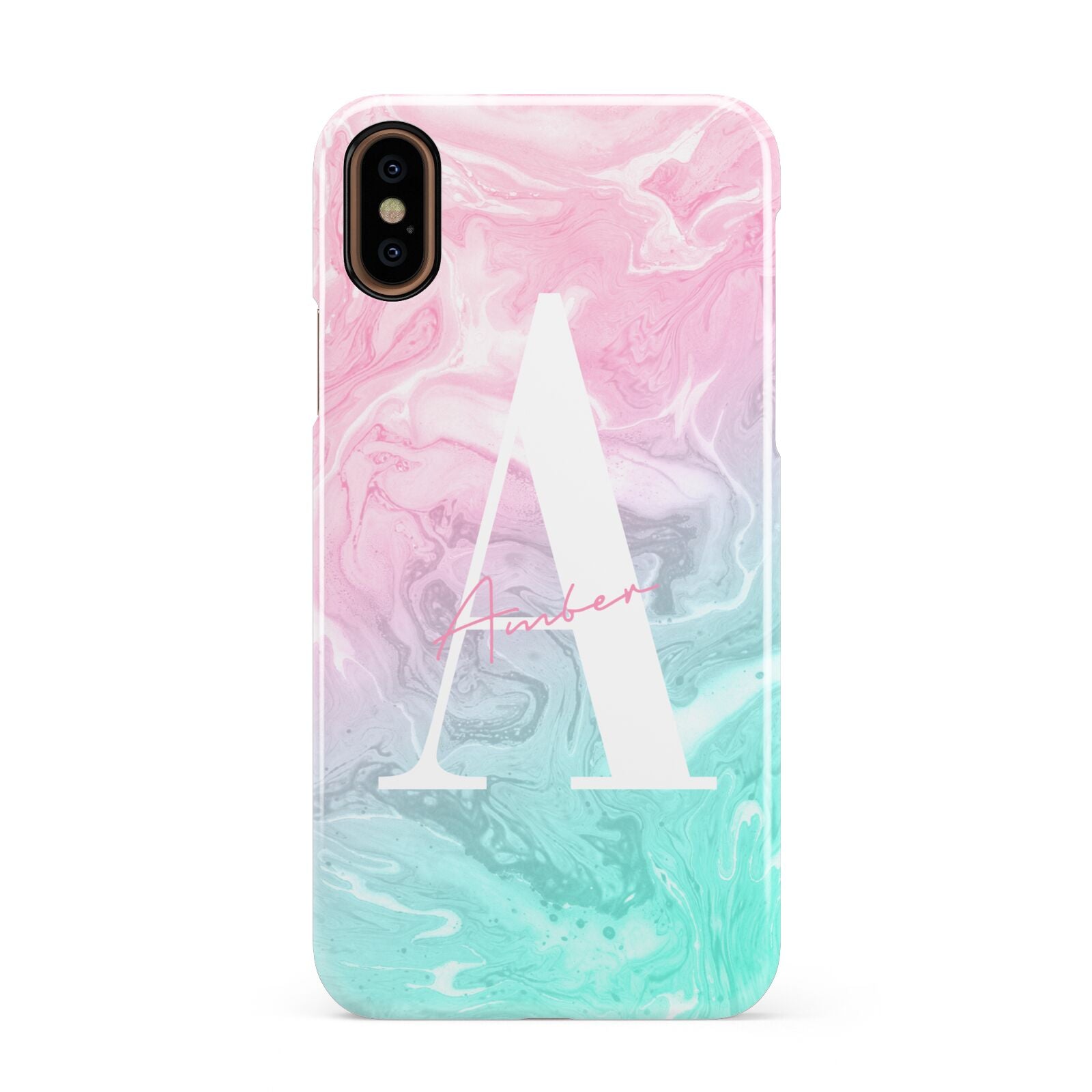 Monogrammed Pink Turquoise Pastel Marble Apple iPhone XS 3D Snap Case