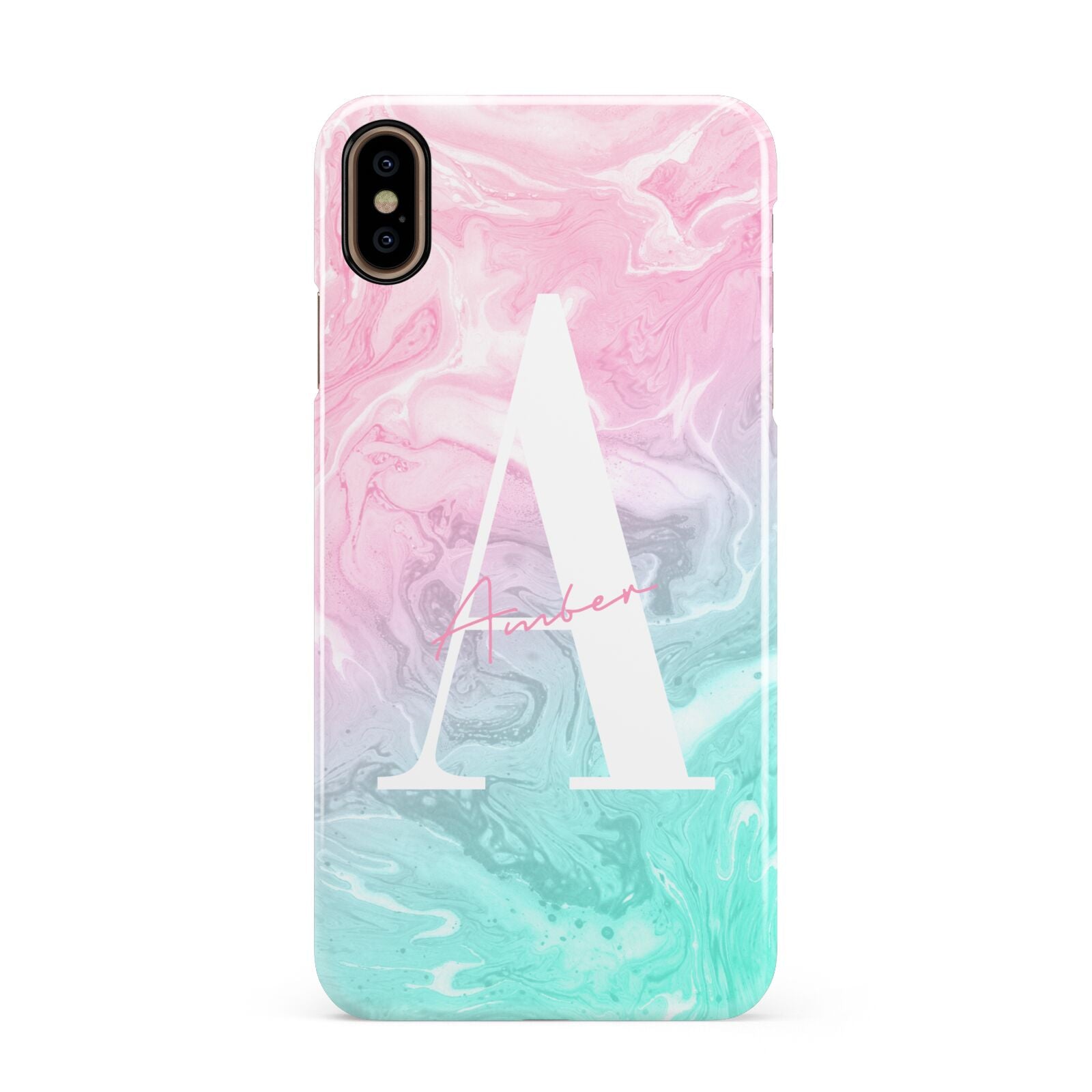 Monogrammed Pink Turquoise Pastel Marble Apple iPhone Xs Max 3D Snap Case