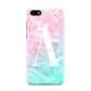 Monogrammed Pink Turquoise Pastel Marble Huawei Y5 Prime 2018 Phone Case
