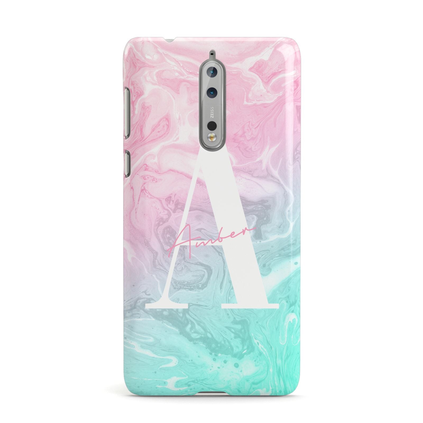 Monogrammed Pink Turquoise Pastel Marble Nokia Case