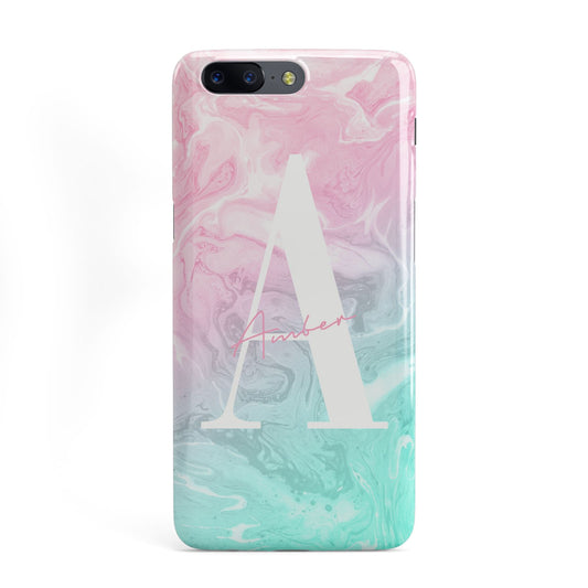 Monogrammed Pink Turquoise Pastel Marble OnePlus Case