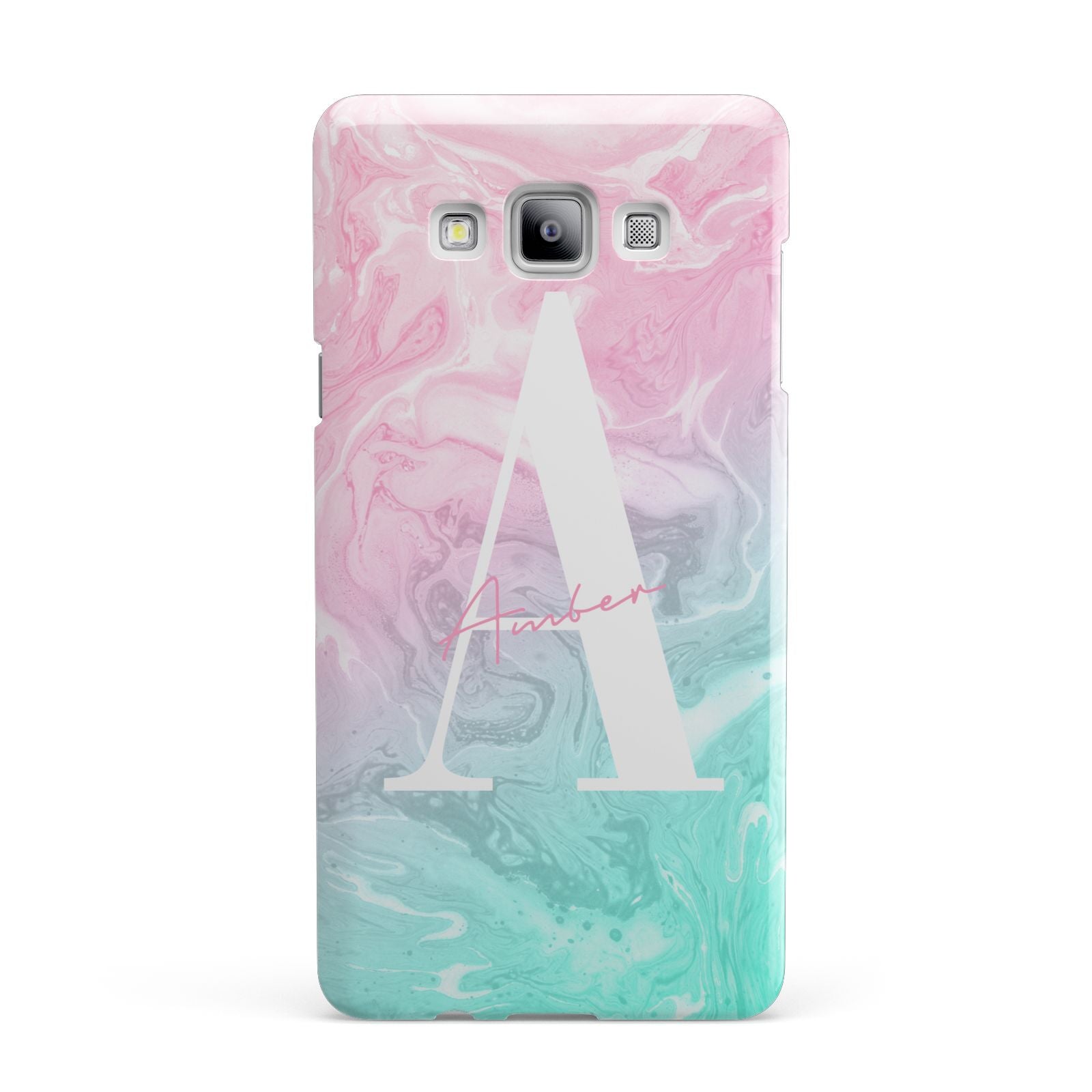 Monogrammed Pink Turquoise Pastel Marble Samsung Galaxy A7 2015 Case