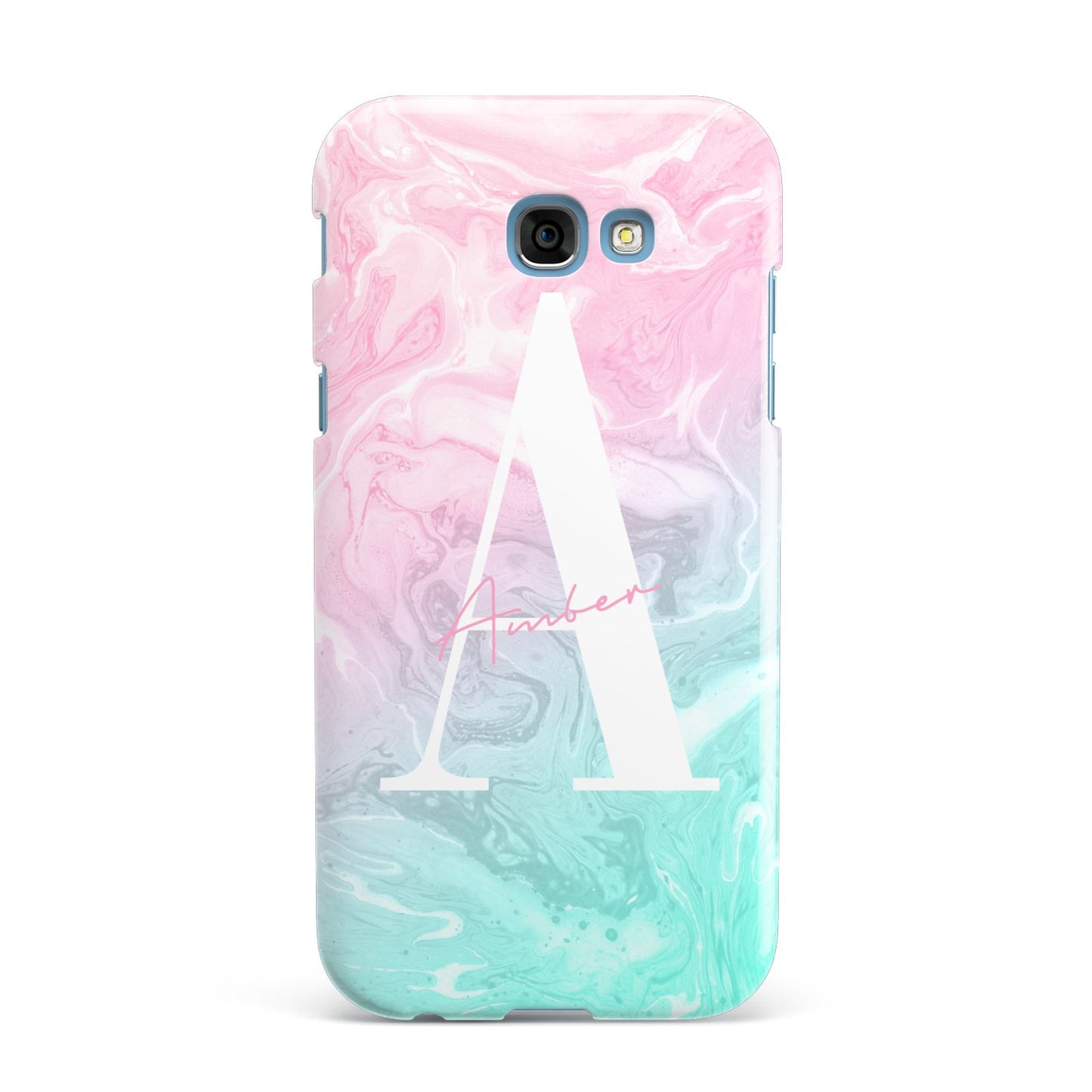 Monogrammed Pink Turquoise Pastel Marble Samsung Galaxy A7 2017 Case