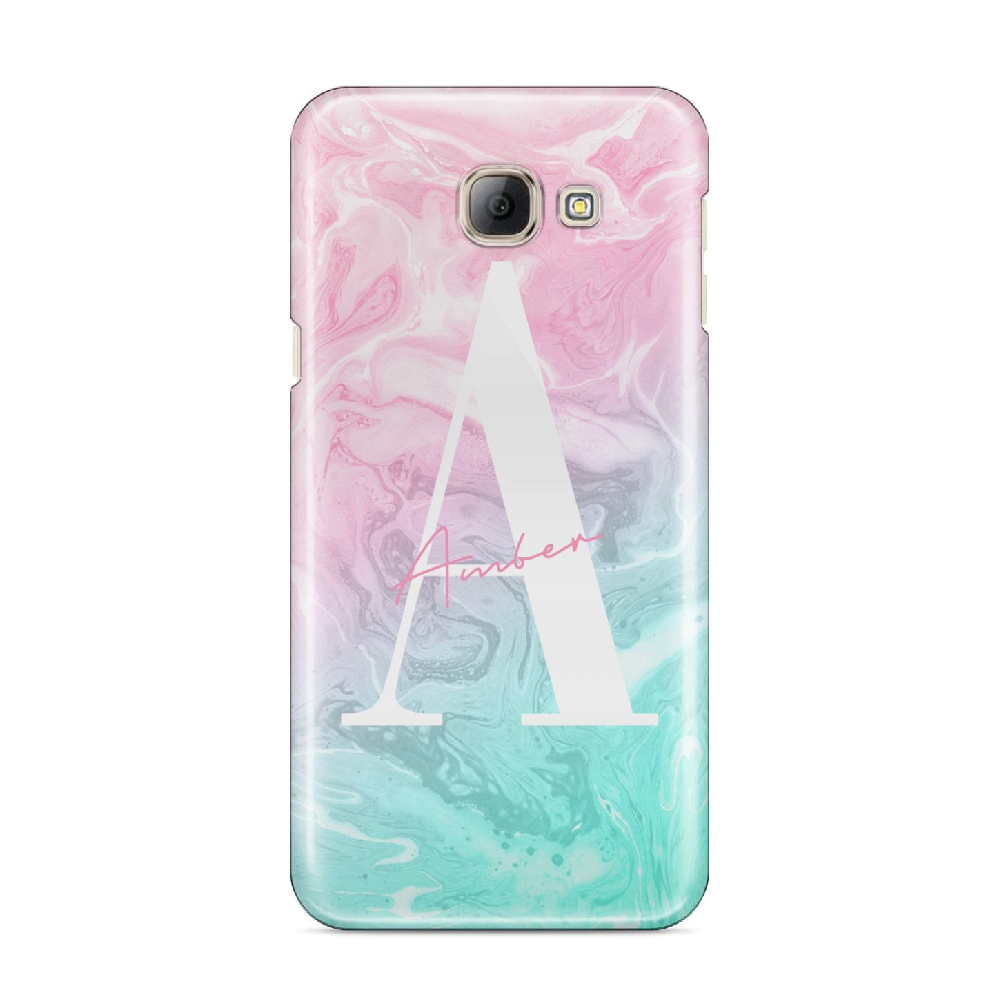 Monogrammed Pink Turquoise Pastel Marble Samsung Galaxy A8 2016 Case