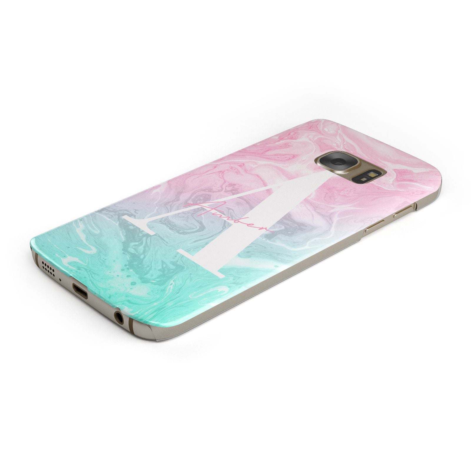 Monogrammed Pink Turquoise Pastel Marble Samsung Galaxy Case Bottom Cutout