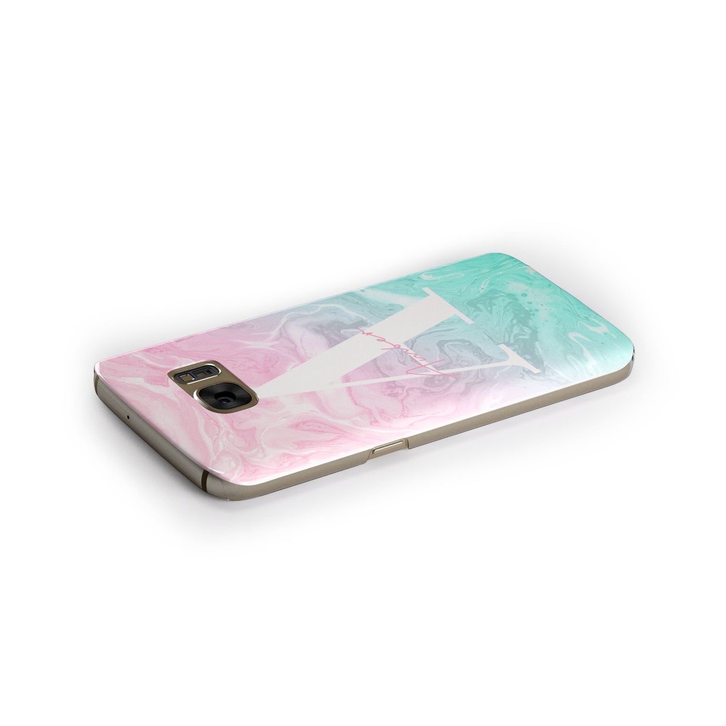 Monogrammed Pink Turquoise Pastel Marble Samsung Galaxy Case Side Close Up