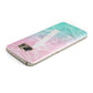 Monogrammed Pink Turquoise Pastel Marble Samsung Galaxy Case Top Cutout
