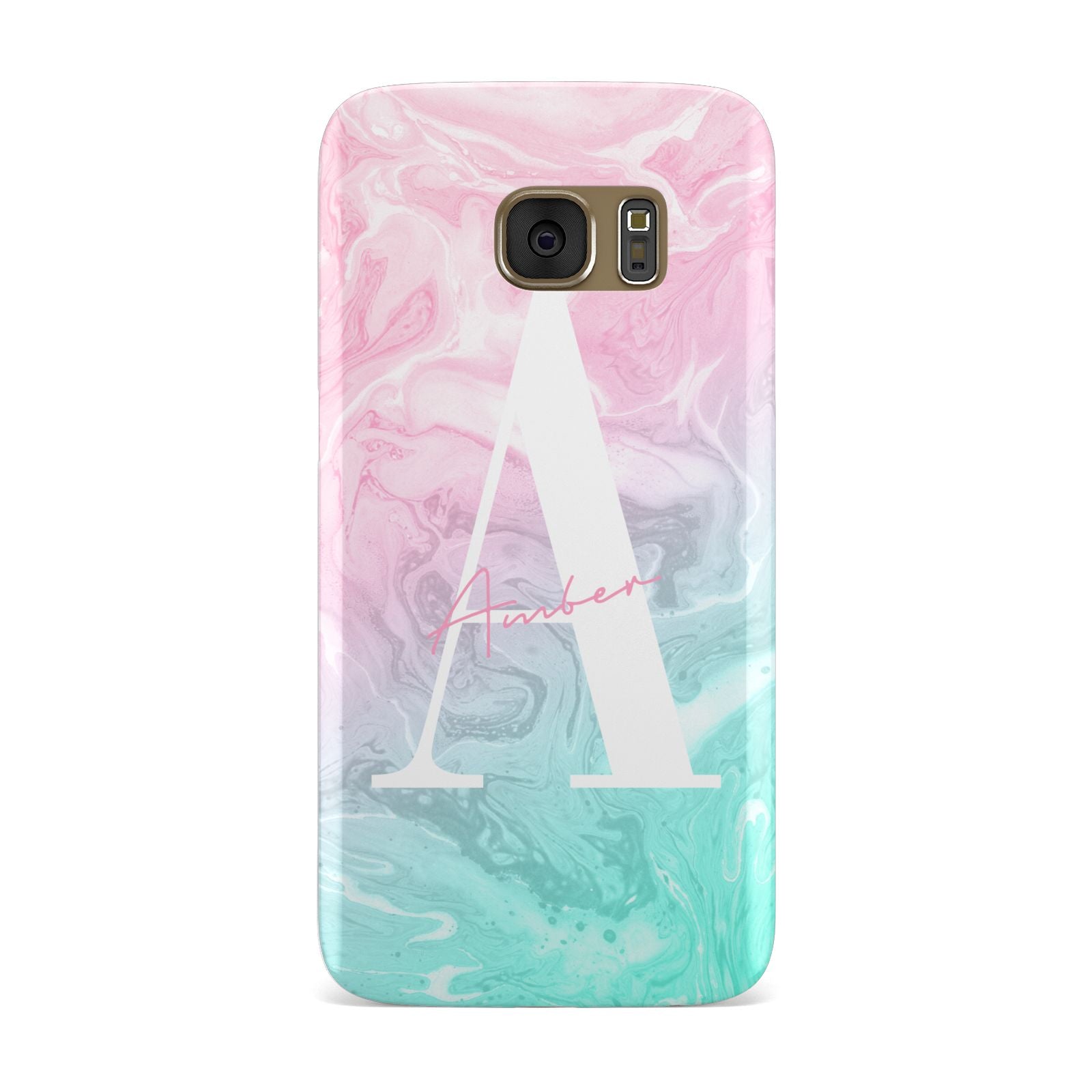 Monogrammed Pink Turquoise Pastel Marble Samsung Galaxy Case
