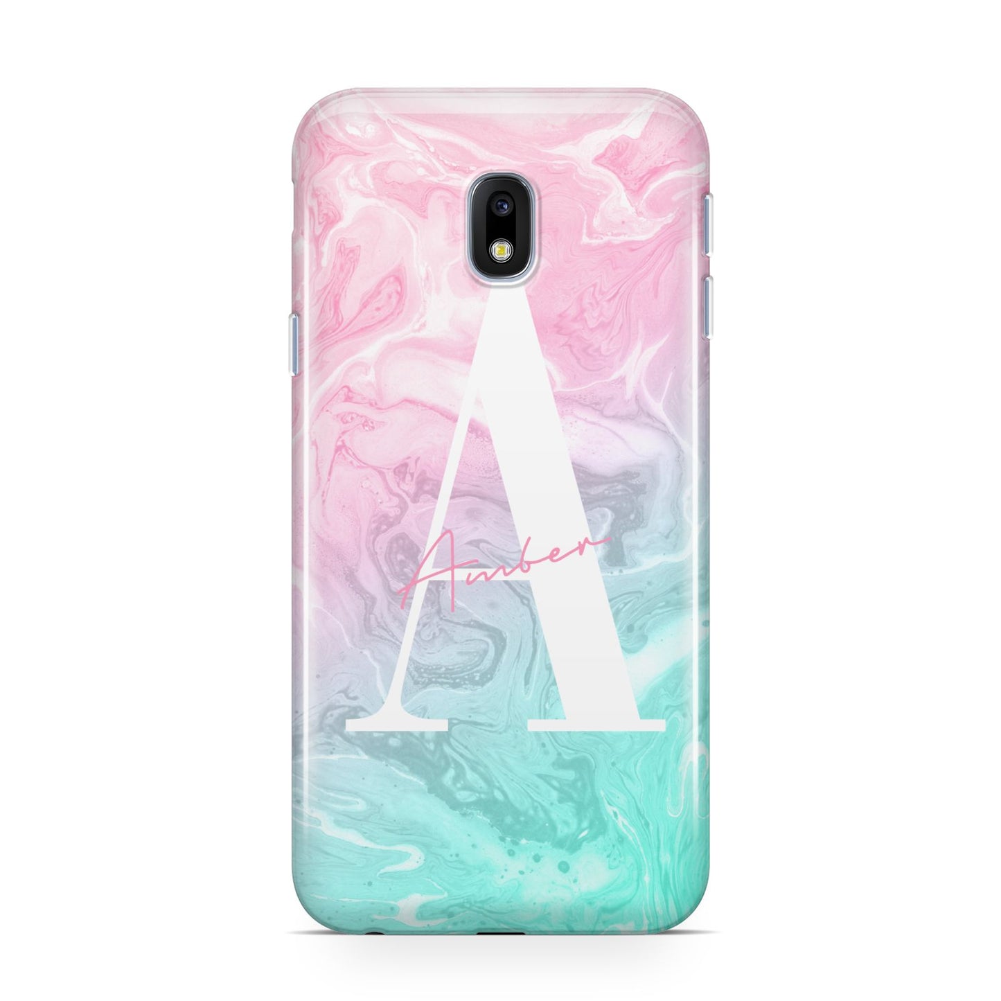 Monogrammed Pink Turquoise Pastel Marble Samsung Galaxy J3 2017 Case