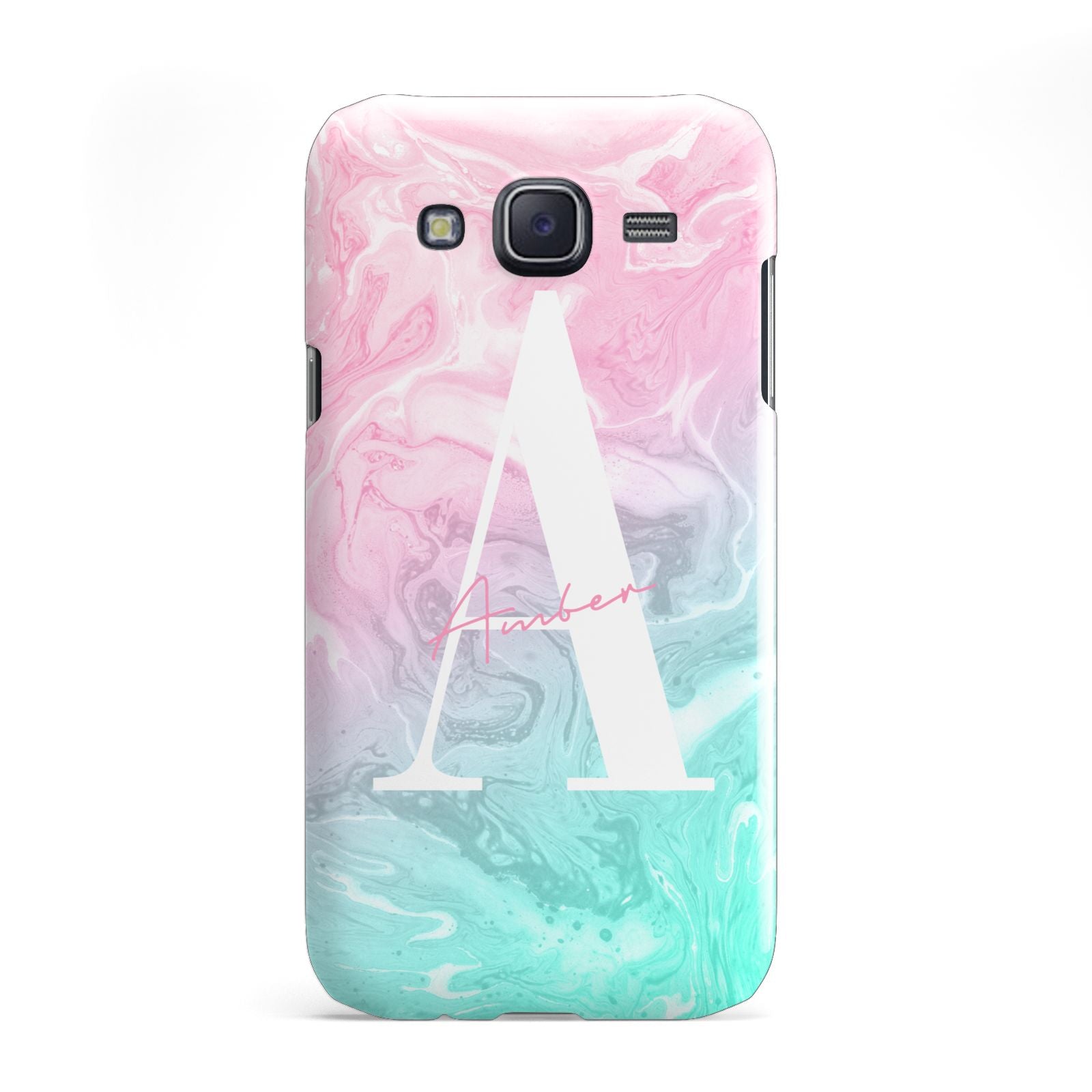 Monogrammed Pink Turquoise Pastel Marble Samsung Galaxy J5 Case