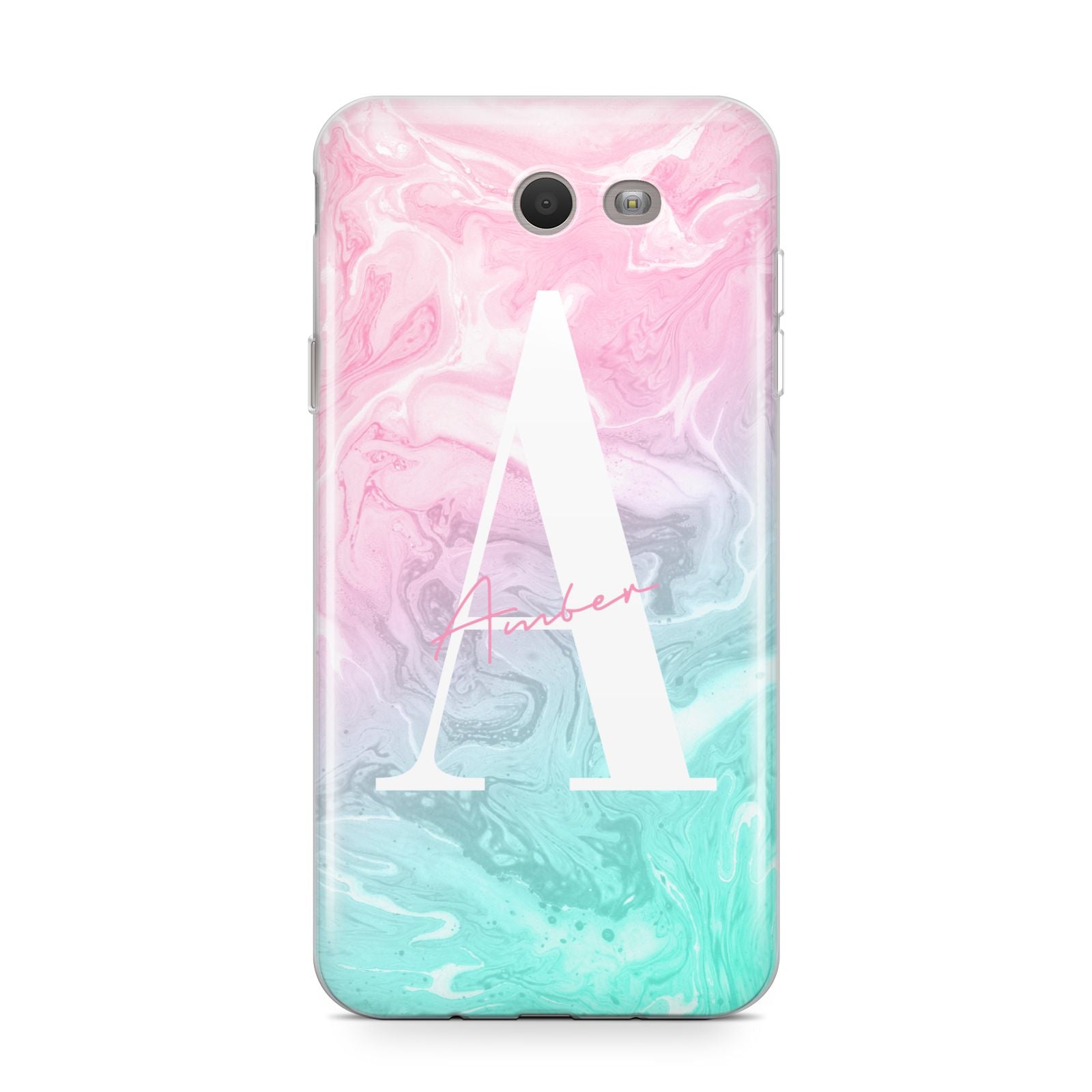 Monogrammed Pink Turquoise Pastel Marble Samsung Galaxy J7 2017 Case
