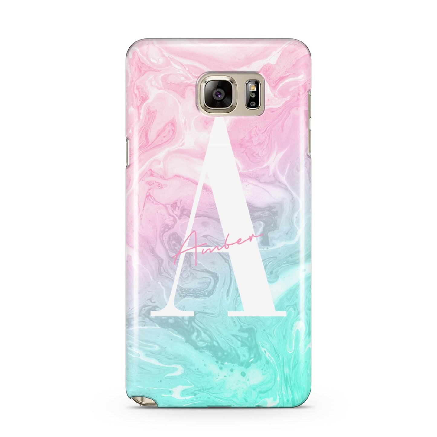 Monogrammed Pink Turquoise Pastel Marble Samsung Galaxy Note 5 Case
