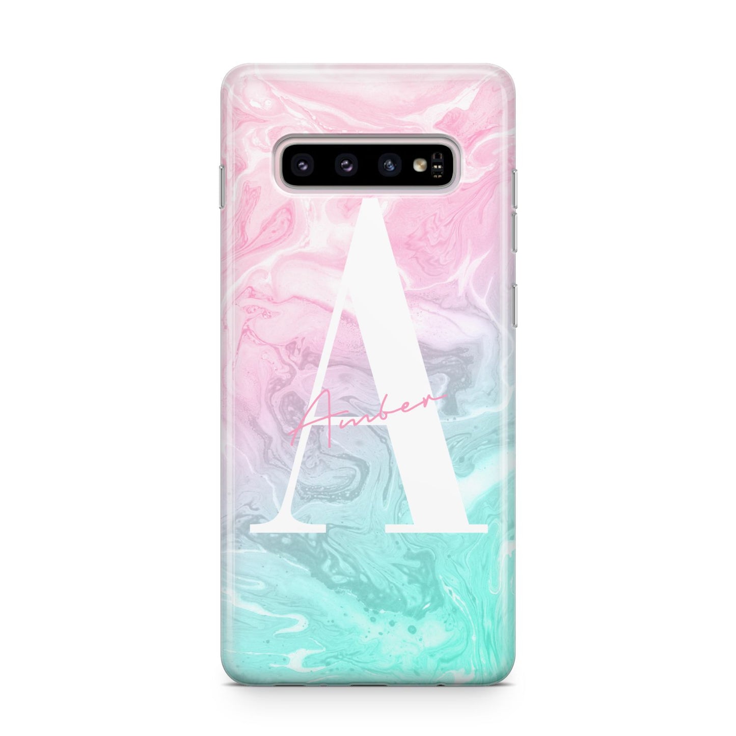 Monogrammed Pink Turquoise Pastel Marble Samsung Galaxy S10 Plus Case