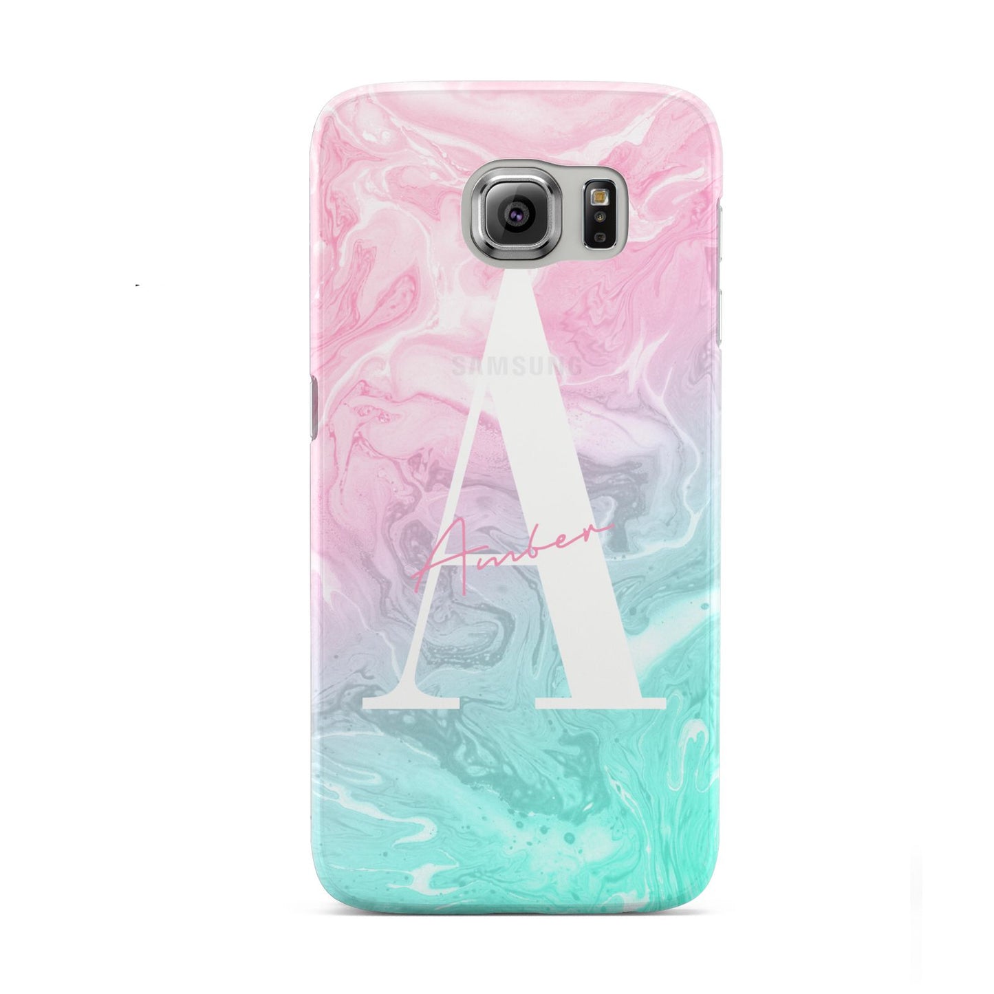 Monogrammed Pink Turquoise Pastel Marble Samsung Galaxy S6 Case