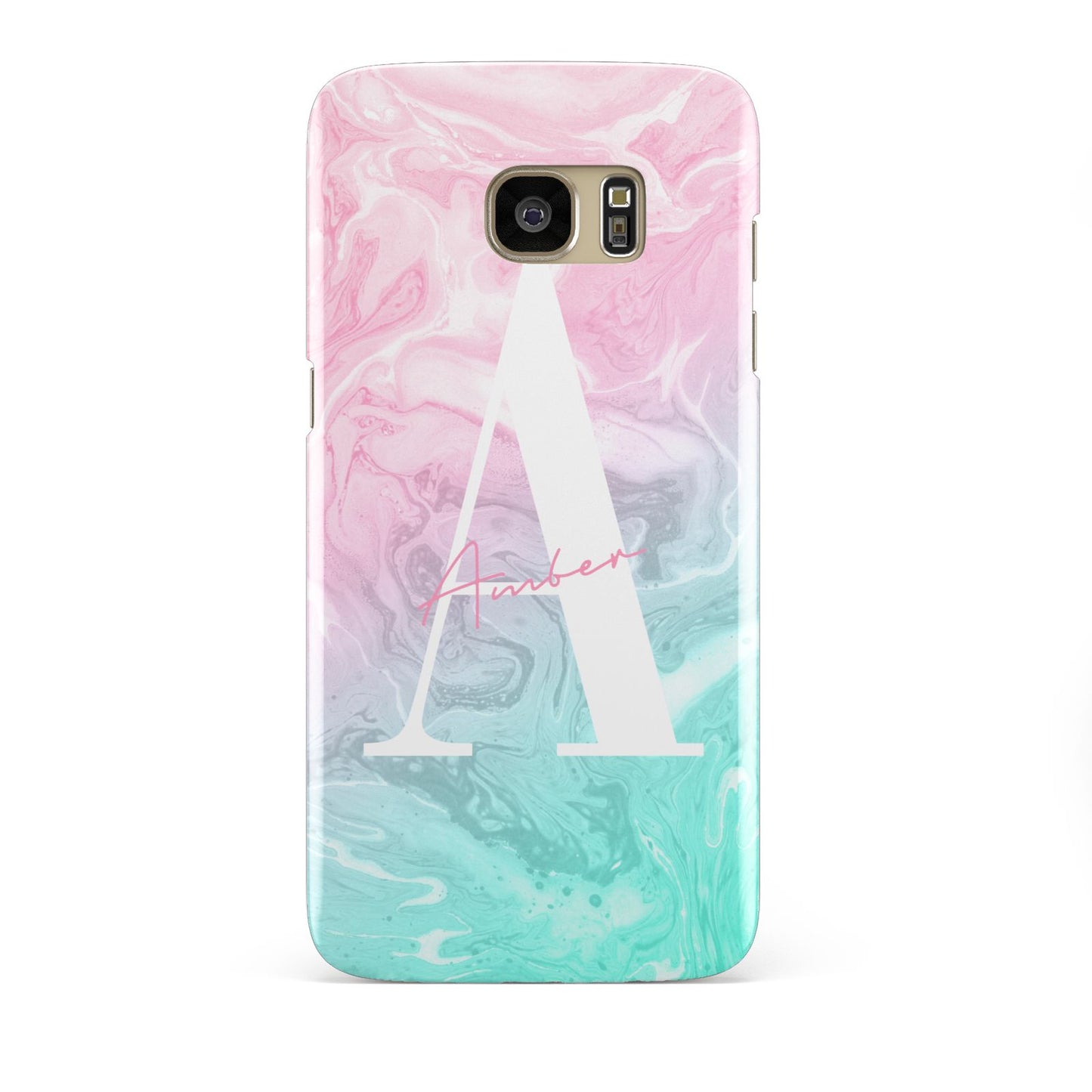 Monogrammed Pink Turquoise Pastel Marble Samsung Galaxy S7 Edge Case