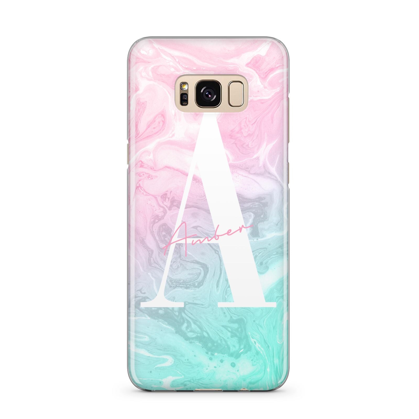 Monogrammed Pink Turquoise Pastel Marble Samsung Galaxy S8 Plus Case