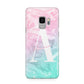 Monogrammed Pink Turquoise Pastel Marble Samsung Galaxy S9 Case