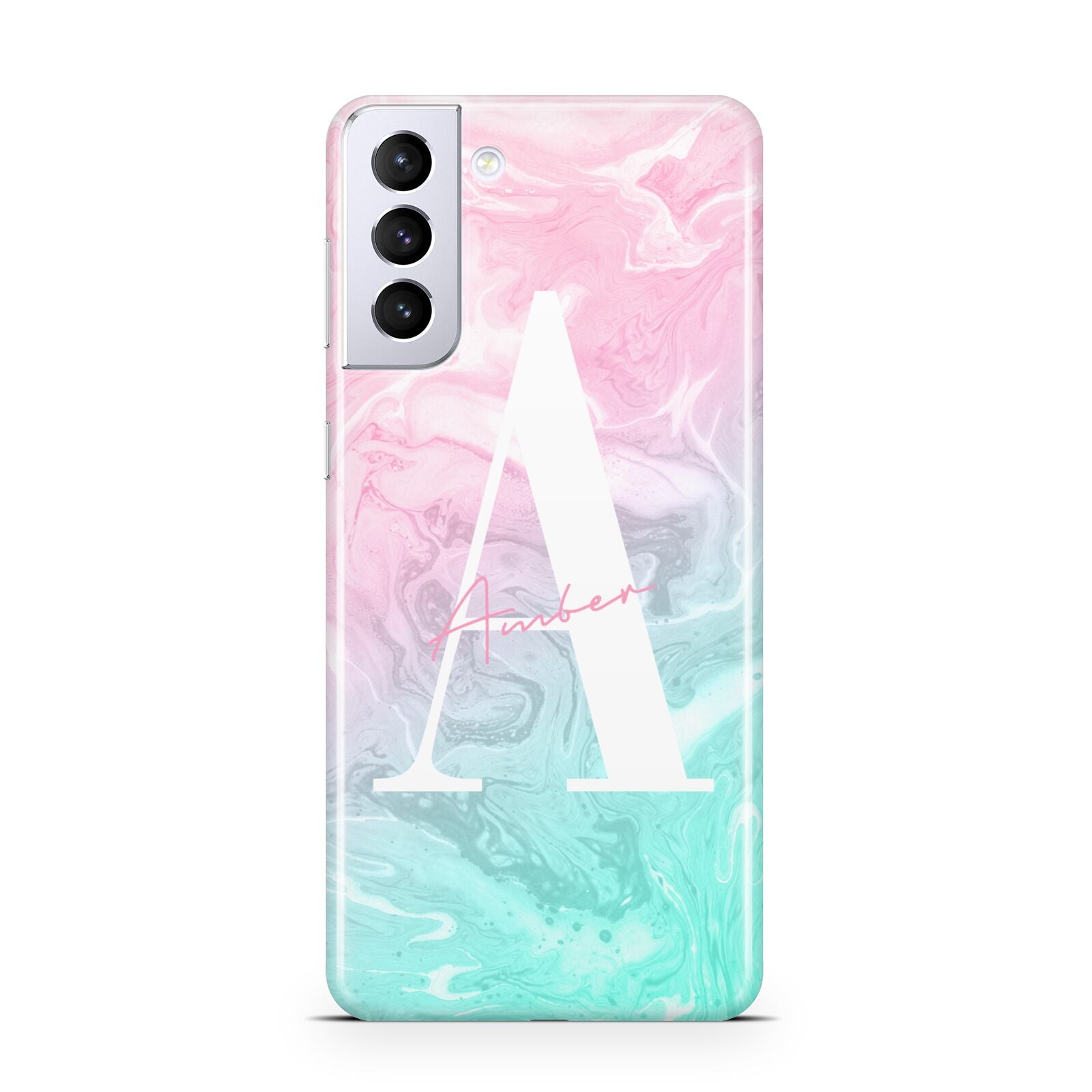 Monogrammed Pink Turquoise Pastel Marble Samsung S21 Plus Phone Case