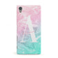 Monogrammed Pink Turquoise Pastel Marble Sony Xperia Case