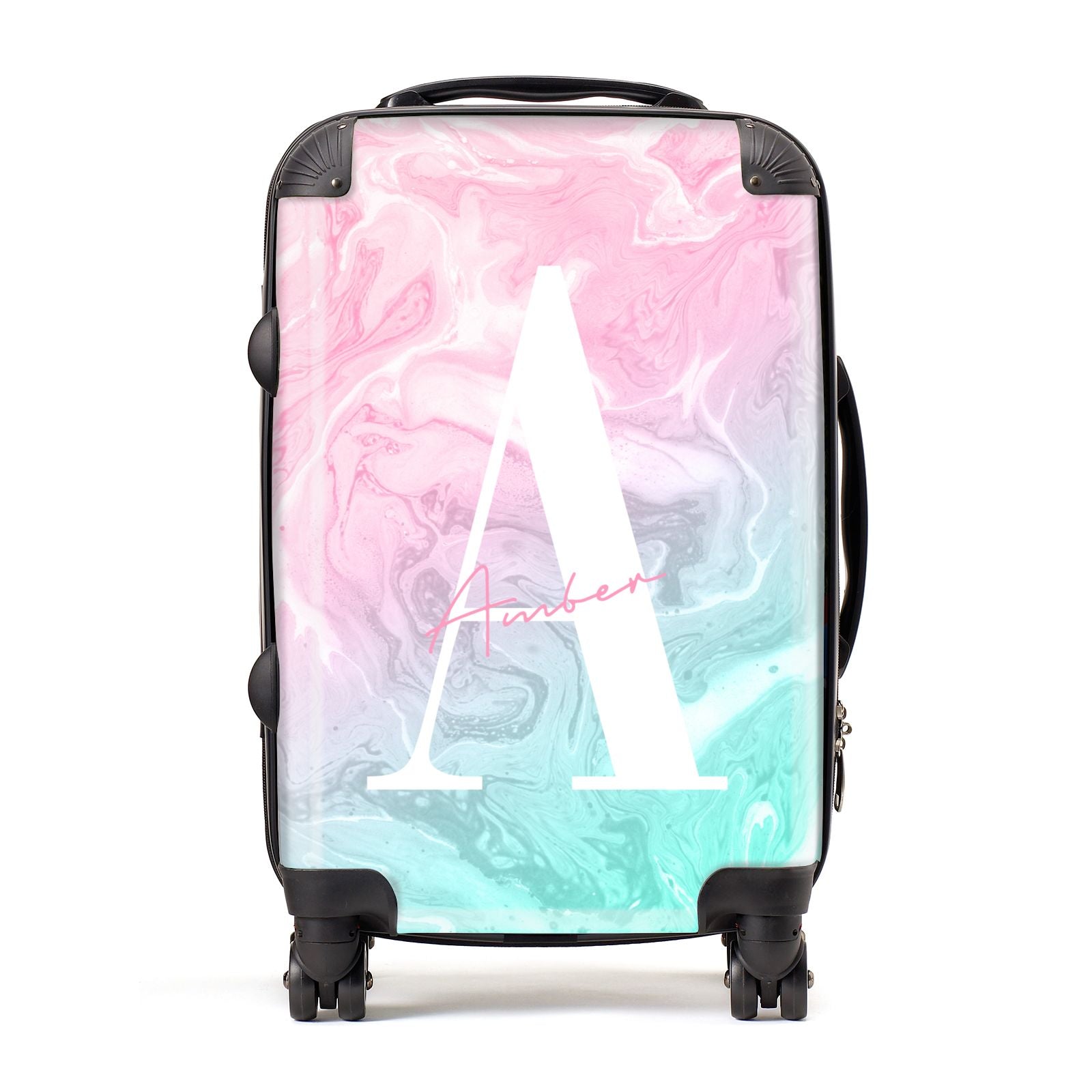 Monogrammed Pink Turquoise Pastel Marble Suitcase
