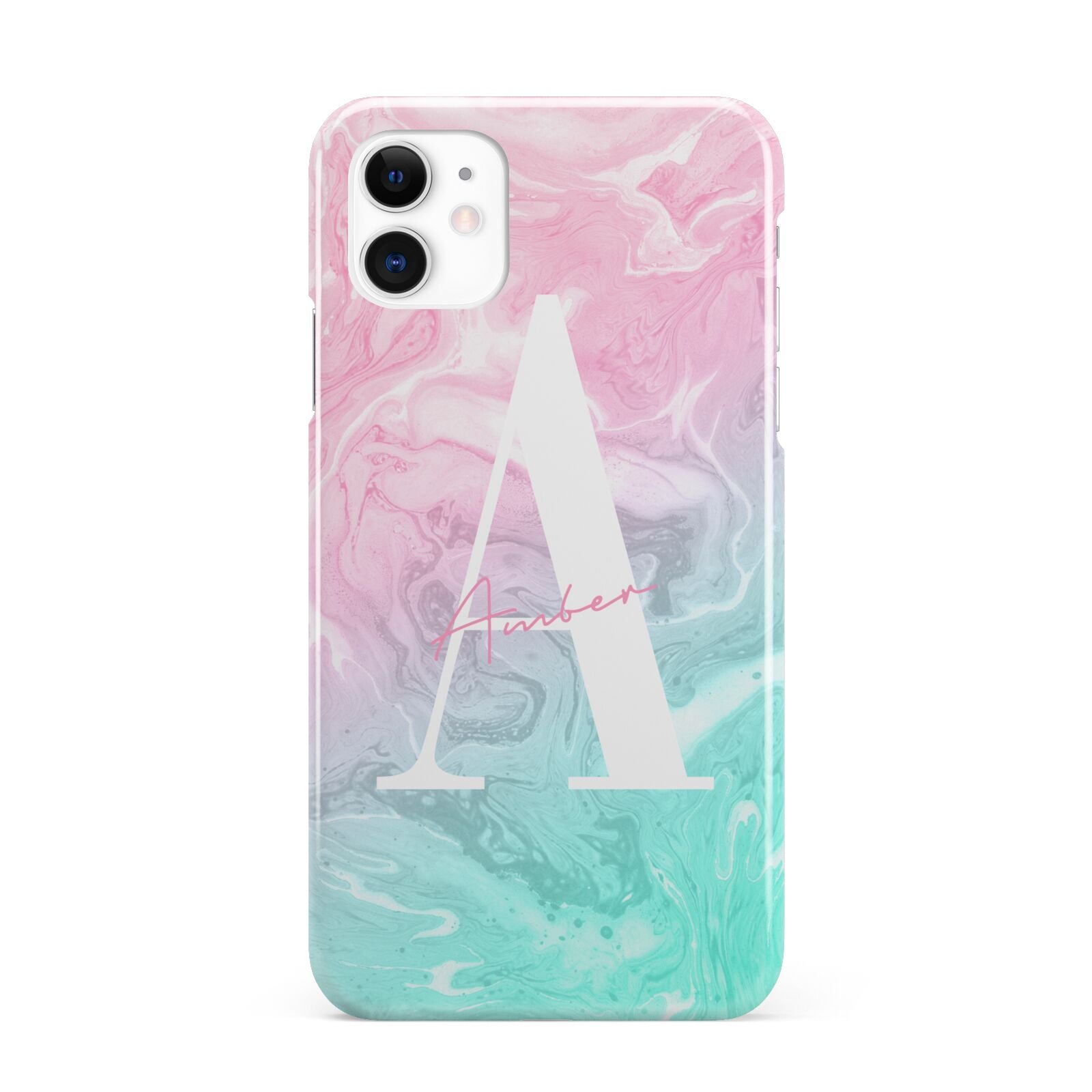 Monogrammed Pink Turquoise Pastel Marble iPhone 11 3D Snap Case