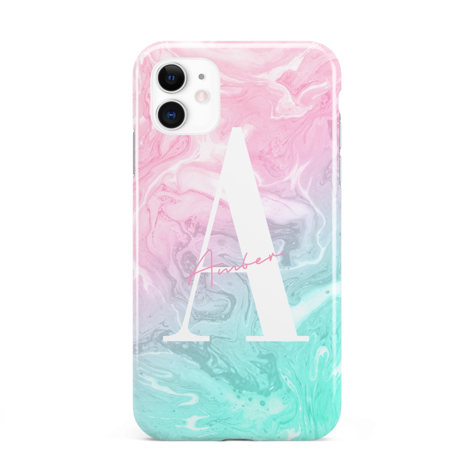 Monogrammed Pink Turquoise Pastel Marble iPhone 11 3D Tough Case