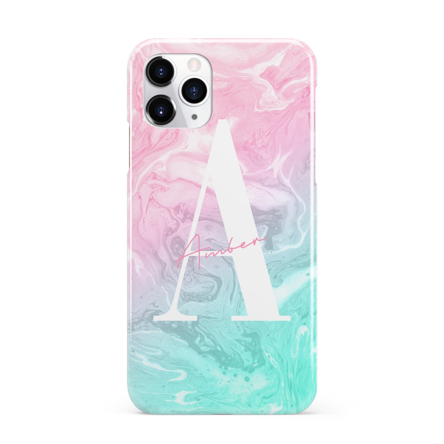 Monogrammed Pink Turquoise Pastel Marble iPhone 11 Pro 3D Snap Case