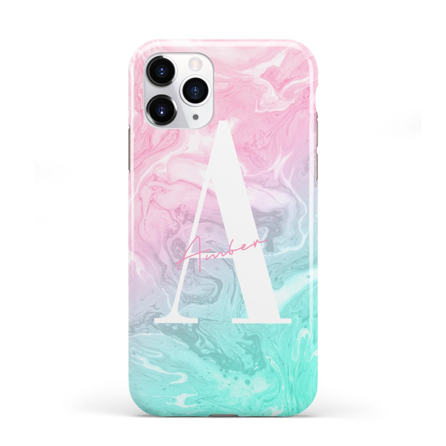 Monogrammed Pink Turquoise Pastel Marble iPhone 11 Pro 3D Tough Case