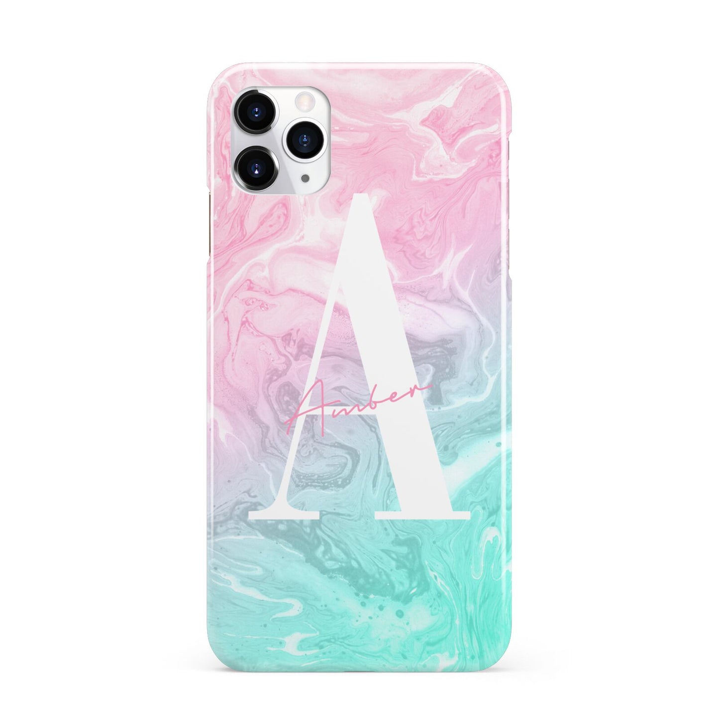Monogrammed Pink Turquoise Pastel Marble iPhone 11 Pro Max 3D Snap Case