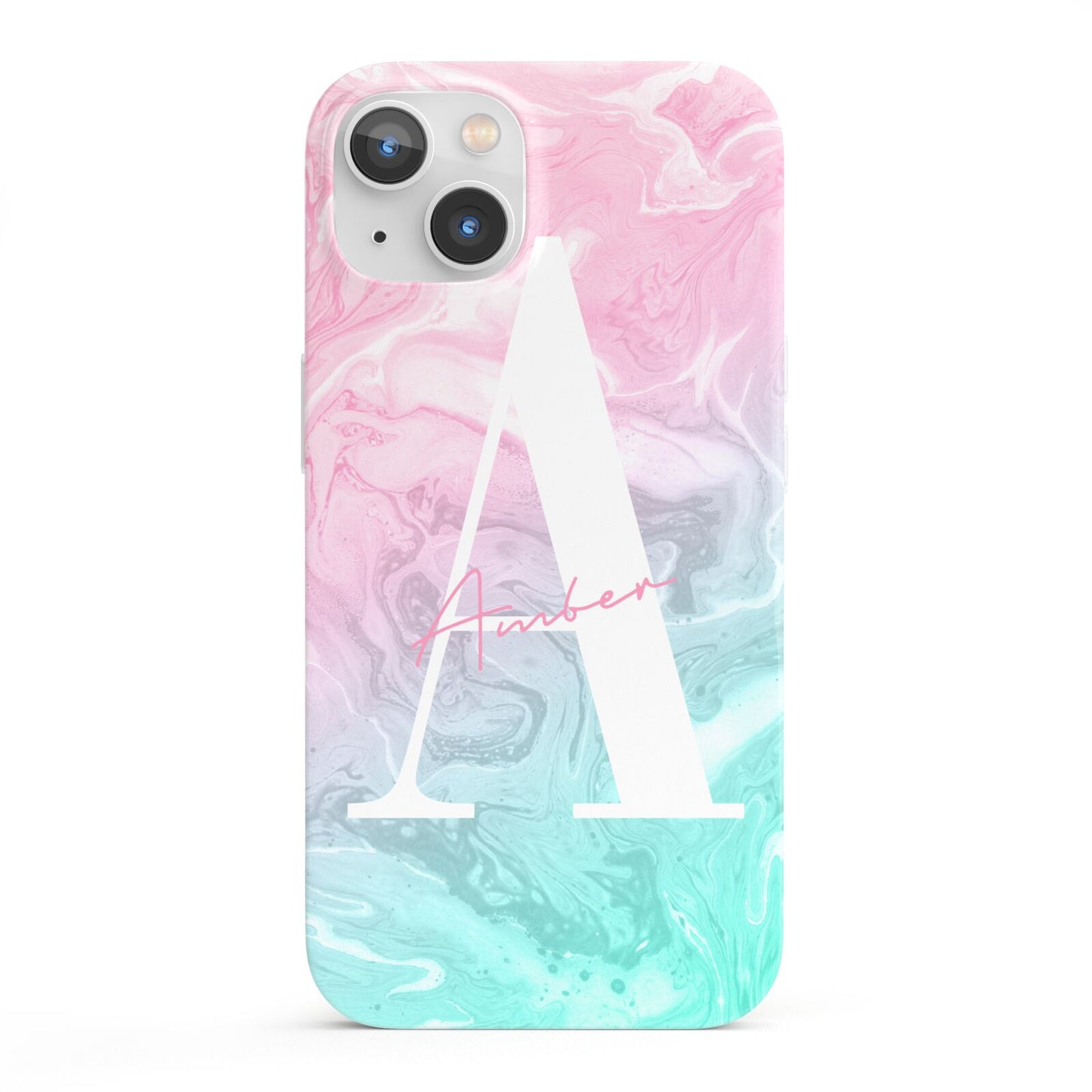 Monogrammed Pink Turquoise Pastel Marble iPhone 13 Full Wrap 3D Snap Case