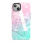 Monogrammed Pink Turquoise Pastel Marble iPhone 13 Full Wrap 3D Tough Case