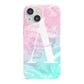 Monogrammed Pink Turquoise Pastel Marble iPhone 13 Mini Full Wrap 3D Snap Case