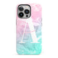 Monogrammed Pink Turquoise Pastel Marble iPhone 13 Pro Full Wrap 3D Tough Case