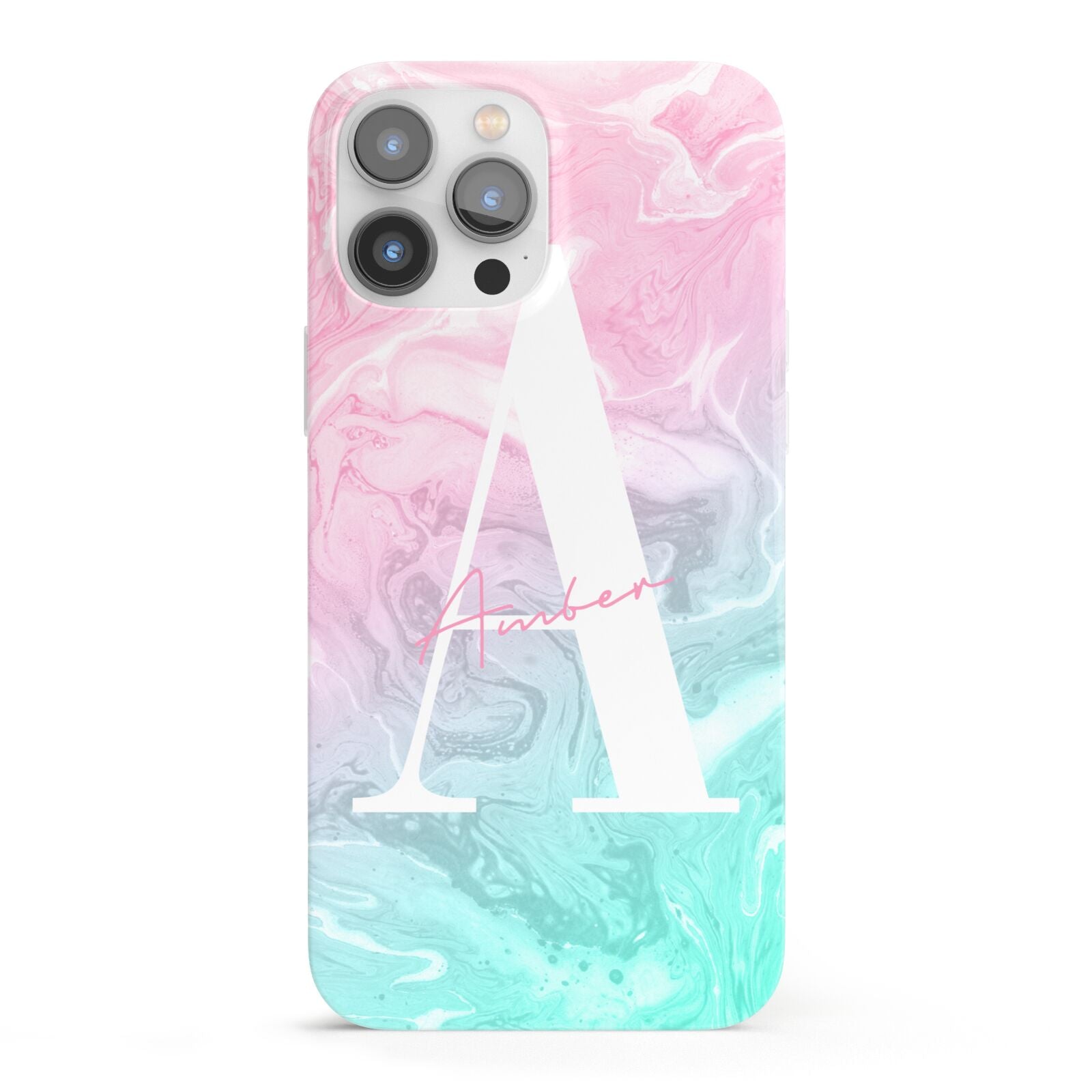 Monogrammed Pink Turquoise Pastel Marble iPhone 13 Pro Max Full Wrap 3D Snap Case