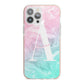 Monogrammed Pink Turquoise Pastel Marble iPhone 13 Pro Max TPU Impact Case with Pink Edges