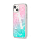 Monogrammed Pink Turquoise Pastel Marble iPhone 14 Clear Tough Case Starlight Angled Image