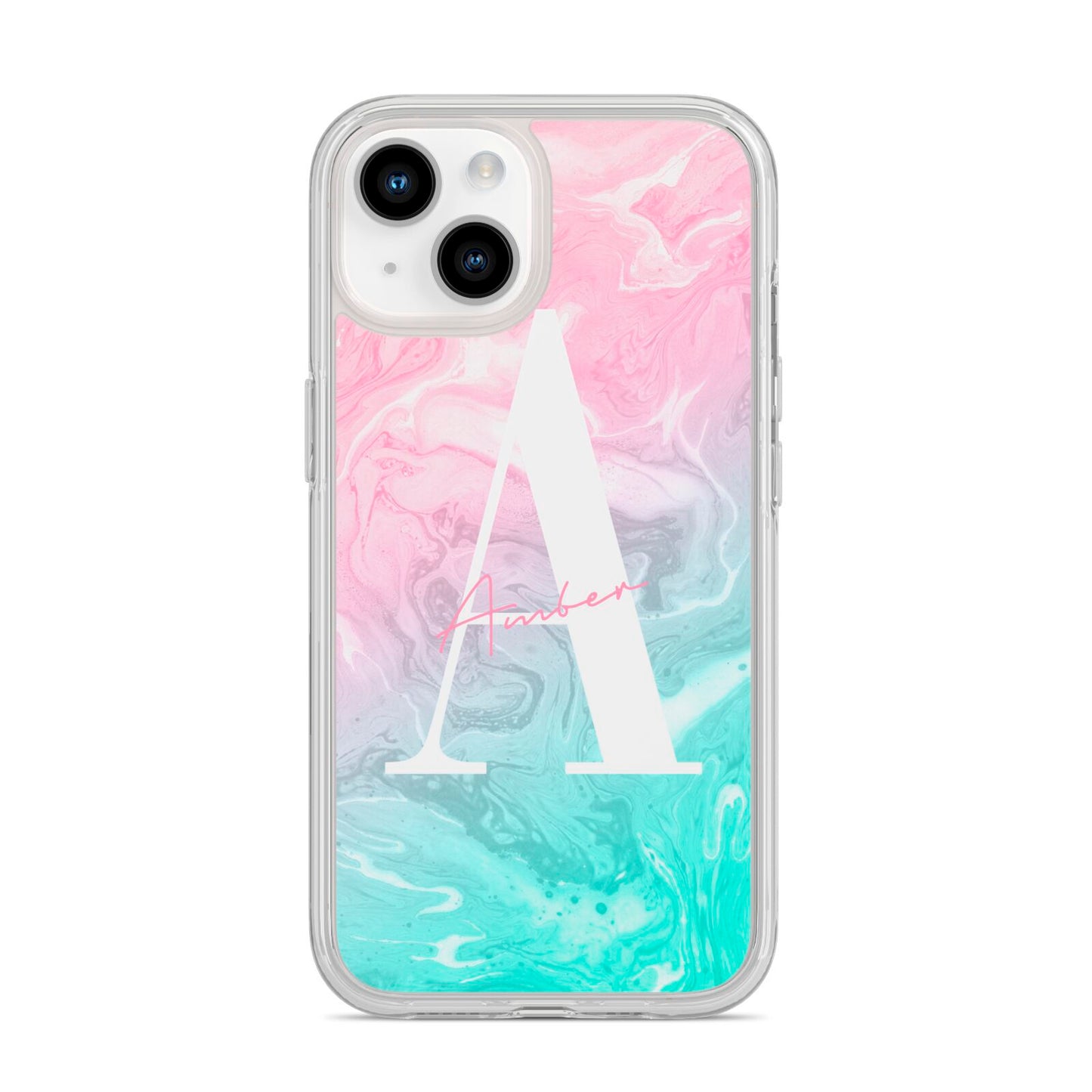 Monogrammed Pink Turquoise Pastel Marble iPhone 14 Clear Tough Case Starlight