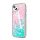 Monogrammed Pink Turquoise Pastel Marble iPhone 14 Plus Glitter Tough Case Starlight Angled Image